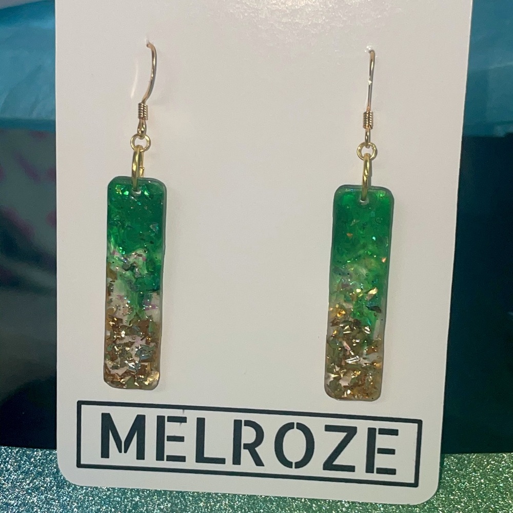 Green & Gold Bar Earrings